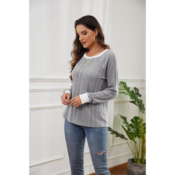 Women Long Sleeve Shirt Polyester Size Large Crewneck Tunic Casual - Picture 5 of 6